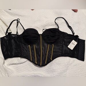 Windsor Black Mesh Bustier with Gold Chain Trim